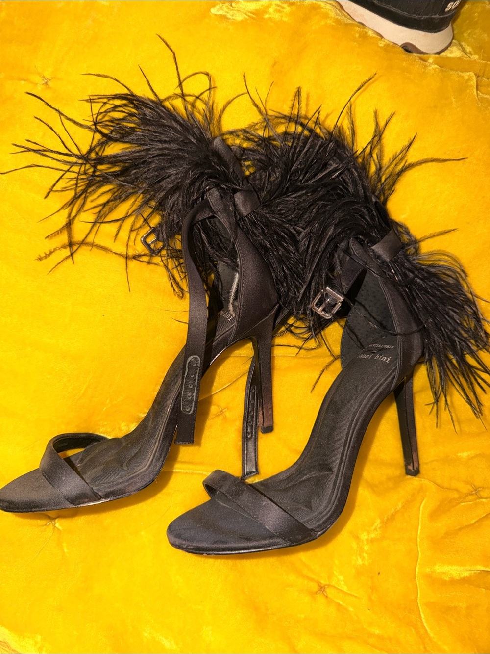 Black Feather Strap Stiletto Heels - Women Shoes